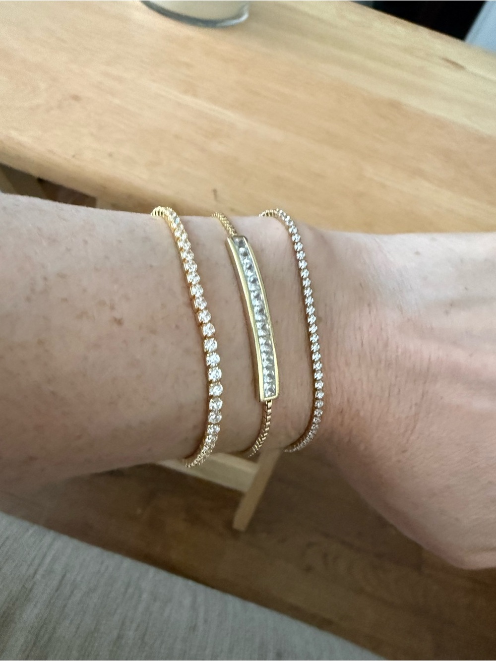 Gold Crystal Bar & Tennis Bracelet Set - Women Jewelry